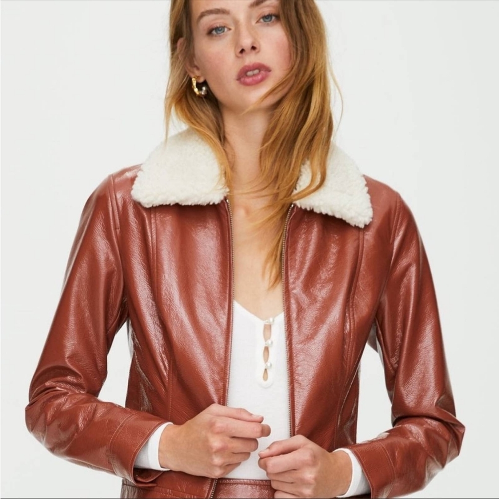 Aritzia Wilfred Tempest Vinyl Jacket In Genuine Brown Sz XS